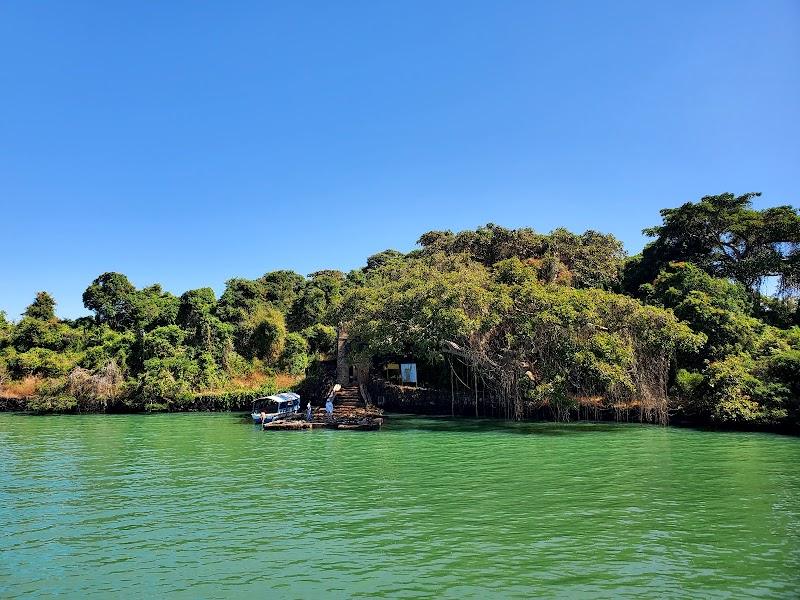 Boat moored at a wooded monastery island on Lake Tana near Bahir Dar