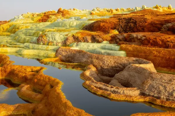 Colourful sulphur springs at Dallol in the Danakil Depression