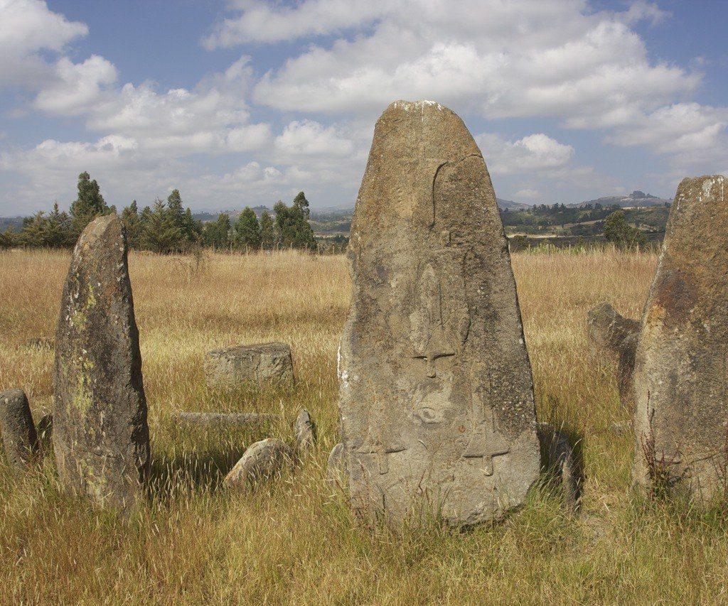 Carved standing stones at the Tiya Stelae UNESCO site, Ethiopia