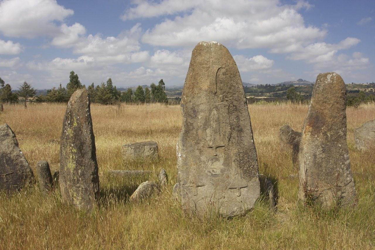 Carved standing stones at the Tiya Stelae UNESCO site, Ethiopia