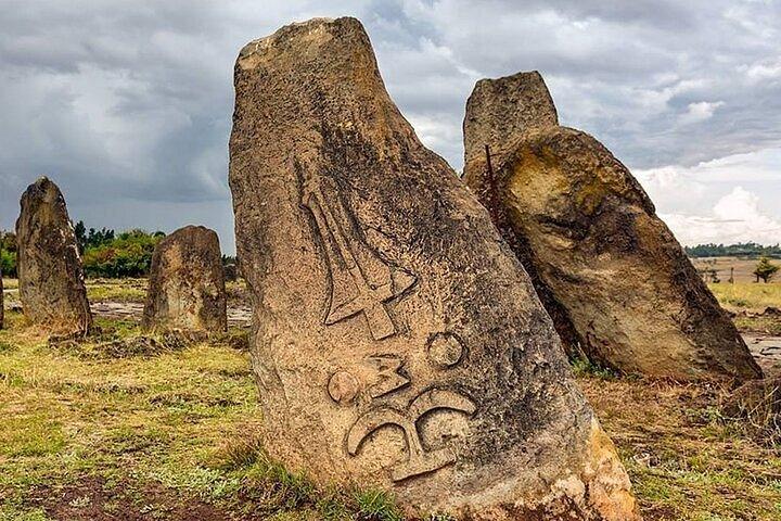 Carved standing stones near Melka Kunture and Adadi Maryam, Ethiopia